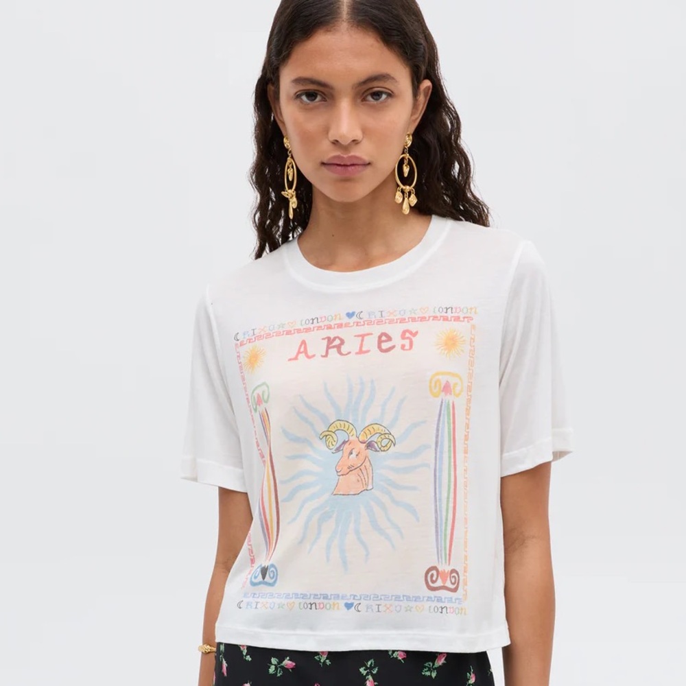 RIXO White Aries Graphic Tee